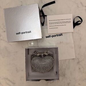 Self portrait silver crystal heart clutch